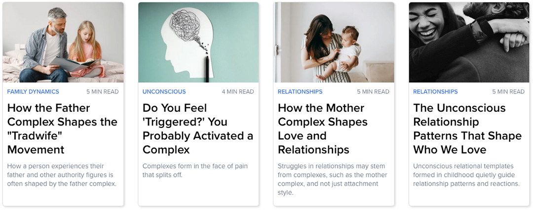 Grid of 4 blog posts from Psychology Today